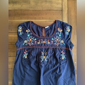 Bila 100% cotton Navy Embroidered Floral Tunic with Orange Accents